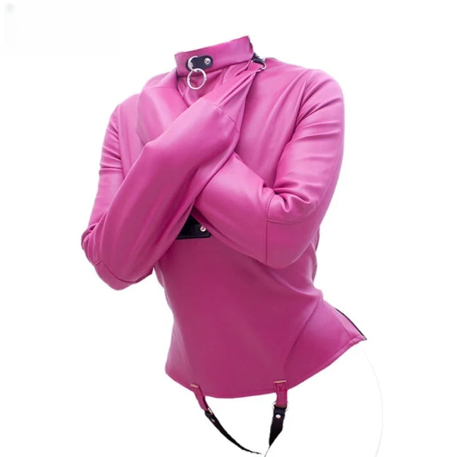 Luxury BDSM Long Sleeve Open Crotch Straitjacket with Full Face Bondage Hood Harness Adult Costume for Fetish Party Sex Toys