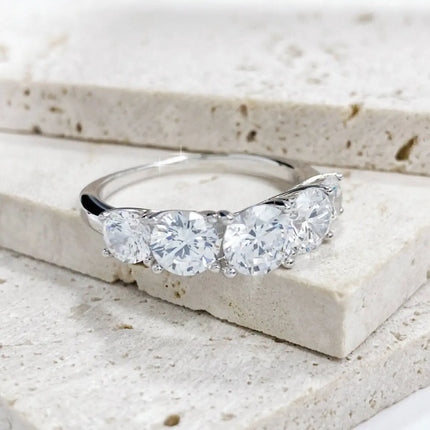 3.6CT All Moissanite Rings For Women 5 Stones Sparkling Dia Wedding Band 100% Sterling Silver Jewelry