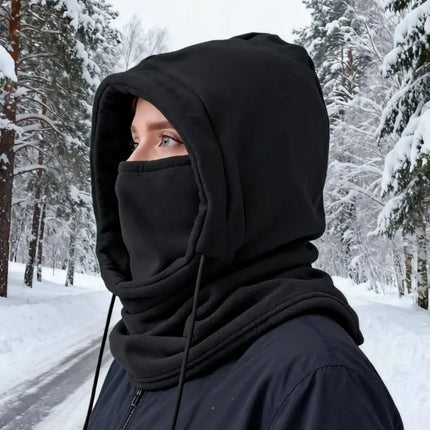 Unisex Winter Balaclava Knit Hood - Windproof Mask with Drawstring, Motorcycle Riding Headgea Warm Knitted Cap Cold Weather