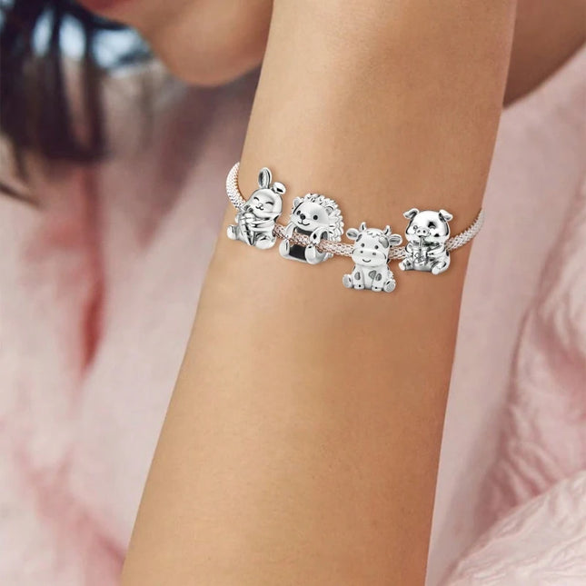 925 Sterling Silver Hedgehog Dinosaur Animal Series Spot Dog Charms Beads Fit Original Pan Bracelet High Quality DIY Jewelry