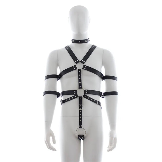 Sexy Mens Gay PU Leather Full Body Chest Harness Bondage Open Penis Ring BDSM Night Clubwear Sex Tools for Gay Male 18+