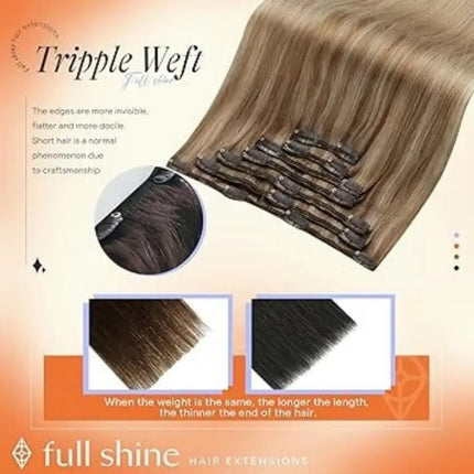 Full Shine Clip in Hair Extensions Human Hair Balayage Color Double Drawn Large Weight 150G Thicker Brazilian 100% Human Hair
