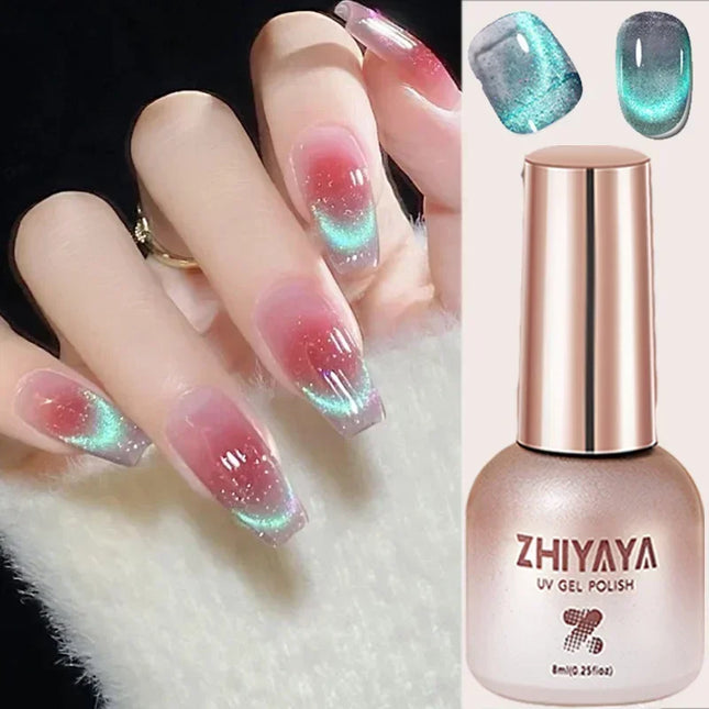 8ml Water Light Cat Eye Gel Nail Polish Nude Color Sparkling Glass Semi Permanent Jelly Moonlight Magnetic Nail Polish