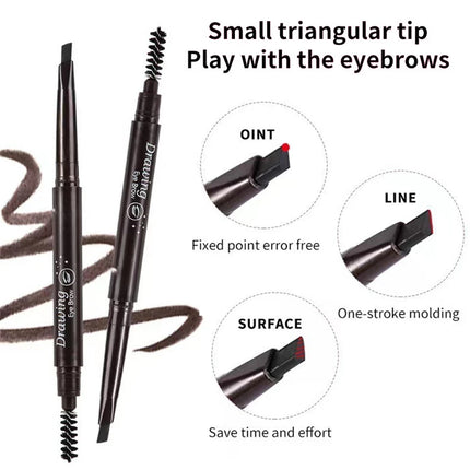 Double Ended Eyebrow Pencil Rotatable Triangle Eye Brow Pen Sweatproof Waterproof Smooth Lasting Beauty With Brush Makeup Tool