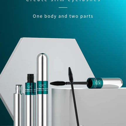 QIC Double Effect 4D Mascara Waterproof Long Curl Natural Thick Eyelash 2-in-1 Black Mascara with 2 Brush Heads