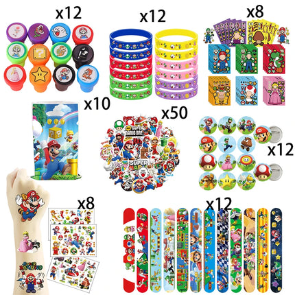 Super Mario Theme Birthday Party Supplies - Favors Gifts Stamps Bracelets Stickers Gift Bag Pinata Fillers Christmas Decoration
