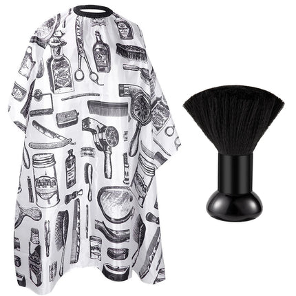 Barber Cape & Neck Brush Set, Waterproof Retro Print Hair Cutting Cape, Soft Neck Duster Brush for Salon Home Hairdressing