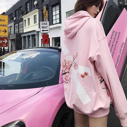 Gothic Pink Girly Sakura Hoodie Y2K Clothes Mens Womens Hip Hop Letters Oversized Hoodie Sweatshirt Fashion Casual Jacket