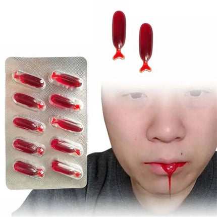 10Pcs Scary Halloween April Fools Day Vampire Party Props Trick  Prank  Fake Blood Pills Hematemesis Capsules
