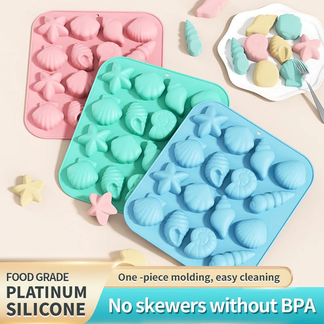 Seashell Silicone Molds, Ocean Themed Chocolate Molds,Shell,Starfish,Conch Candy Mold, Reusable for Cake Decoration,Party Treats