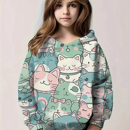 Children's Clothing﻿﻿ Hoodies Long Sleeve Kids Clothes Girl Boy Autumn Sweatshirt Cartoon 3D Cat Print Streetwear Children Top