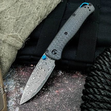 New Outdoor Camping 533 Folding Belt Knife Damascus Knife Carbon Fiber Handle Jungle Tactical Multi-Functional Self-Defense Tool