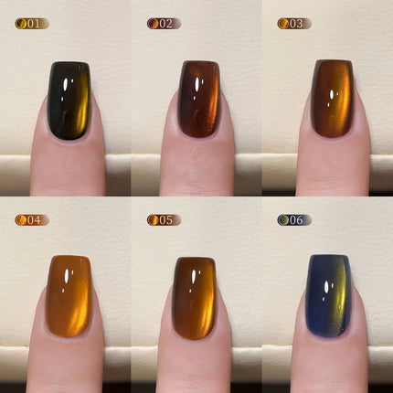MN 10ml 1-12pcs 2025 Autumn Blue Brown Cat Eye Gel Nail Polish Popular Flash Chocolate Glass Beads Nails Black Nails Christmas