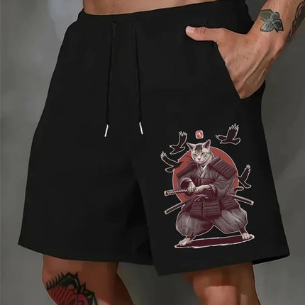 Funny Animal Cat 3D Print Men's Casual Shorts Breathable Drawstring Swim Trunks Cat Pattern Summer Sportwear Shorts Man Clothing