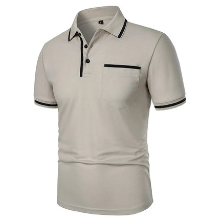 New Summer Men's Short Sleeve Polo Shirts Solid Business Casual Tees Fashion Breathable Loose Patchwork Tops Pockets Male Polos