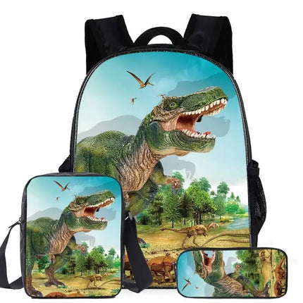 Classic Popular Cartoon Dinosaur 3D Printed 3pcs/Set pupil School Bags Laptop Daypack Backpack Inclined shoulder bag Pencil Case
