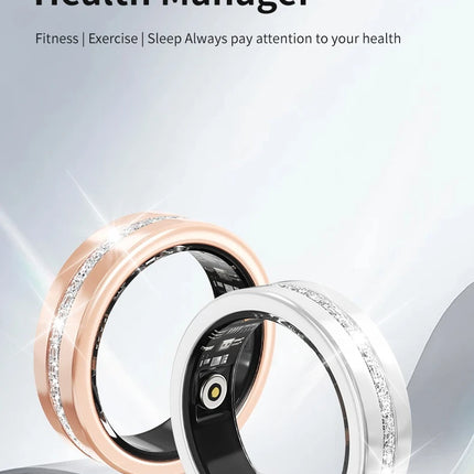 Diamond Smart Ring Heart Rate Monitor Waterproof Bluetooth Sleep Tracking Fitness Ring