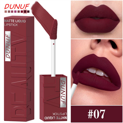 8Pcs/Set Nude Brown Matte Liquid Lipstick Velvet Sexy Dark Red Lip Glaze Non-stick Cup Not Easy To Fade Lip Gloss Lipstick Makeu