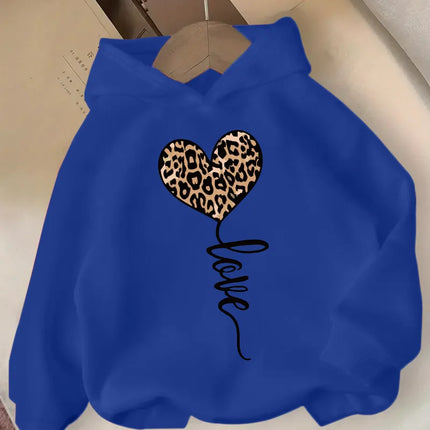 Heart patterned printed hooded long sleeved shirt for warm, casual and fashionable children's boys and girls in autumn andwinter