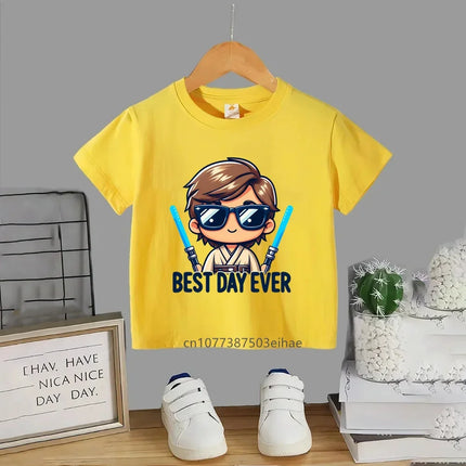 2026 Lowest Discount Pure Cotton Star Wars Short Sleeve for Boys and Girls Aged 3-14 Crewneck Printed Comfortable Luxury Style
