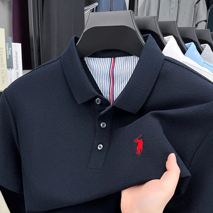 100% pure cotton high-end brand men's short sleeve polo shirt, summer fashion, original pony embroidery, golf polo, casual T-shirt