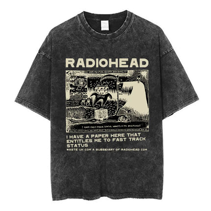Radiohead Rock Band Washed Cotton T-Shirt Men Women Hip Hop Music Tee Fashion Short Sleeve T-shirt Summer Oversized T-shirts Tops