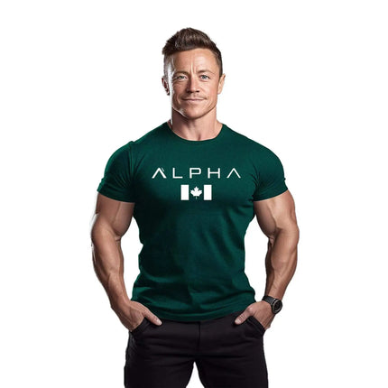 Men's Fitness Sport T-shirt Breathable Slimming Summer Trendy Brand Printed Casual Cotton round Neck Short Sleeve T-shirt