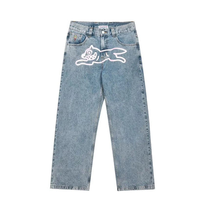 2026 Classic Printed Men Straight Denim Pants Loose Fit YKK Zipper Casual Denim Jeans Pants Trousers
