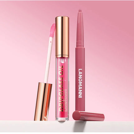 2pcs/Set Smooth Lip Liner+Lip Gloss Set Waterproof Liner Lip Combo Makeup, Long-Lasting Moisturizing Makeup Plump