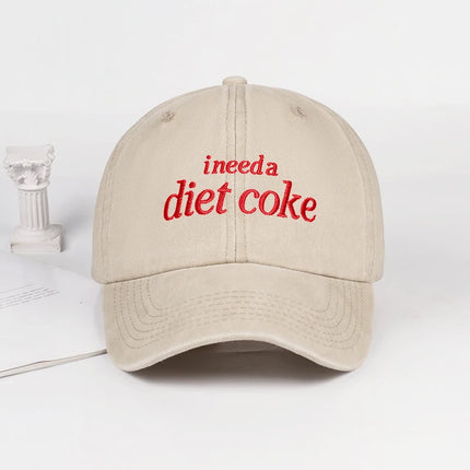 “I Need A Diet Coke” Embroidered Washed Baseball Cap – Adjustable Unisex Sun Hat, Perfect for Leisure, Sports, and Travel