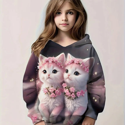 Children's Clothing﻿﻿ Hoodies Long Sleeve Kids Clothes Girl Boy Autumn Sweatshirt Cartoon 3D Cat Print Streetwear Children Top