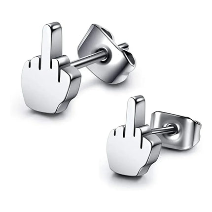 Stainless Steel Black Middle Finger Up Women Men Ear Jewelry Studs Earring Vintage Punk Cool Gold Silver Plated Серьги Женские