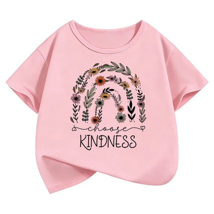 Choose Kindness with Flower Printed T-Shirts Fashion Kids Children's T-Shirt Boys Girls Summer Spring Casual Top Tee Shirt
