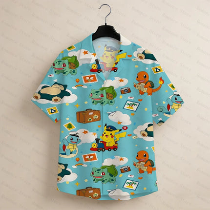 Hawaiian Shirt Pikachu Bulbasaur Charmander Squirtle Button Up Kids Cute Summer Beach Shirt Gift for Men's Shirts Woman shirt