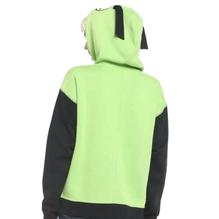 New Fashionable Cute Cartoon Pattern Zip Up Hoodie for Men Women Harajuku Green Patchwork Sweatshirt Y2K Hip Hop Casual Hoodie
