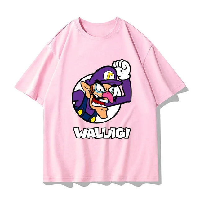 Super Mario Waluigi T-shirt Men and Women Summer Cotton Y2K Clothing Fashion Breathable Anime Fans Short Sleeve Tops Streetwear