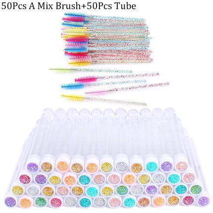 100pcs Diamond Eyebrow Brush Tube Empty Reusable Lash Mascara Wand Case Replaceable Crystal Eyelash Brush Dust-proof Makeup Tool