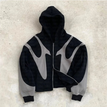 Harajuku Y2K Couple Zipper Hooded Coats Fashion Women Long Sleeve Retro American Hoodies Casual Letter Printed New Sweatshirts