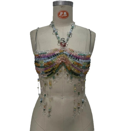 Women's Beading Vest Hollow Out Tops Body Beachwear Lingerie Harness Beaded Bralette Neck Bra Bustier Bra Women Club Rave