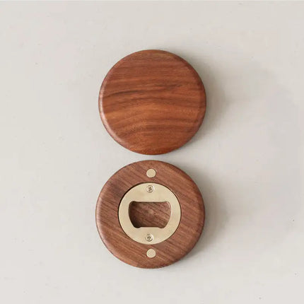 Personalised Logo Round Wooden Beer Bottle Opener with Magnetic Fridge Magnet, Wedding Gift