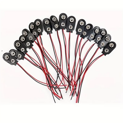 10pcs 9V Battery Clips Black Red 2Wired Cable Connection Connector Buckle 9 Volt Battery Clip Connector Battery Holder