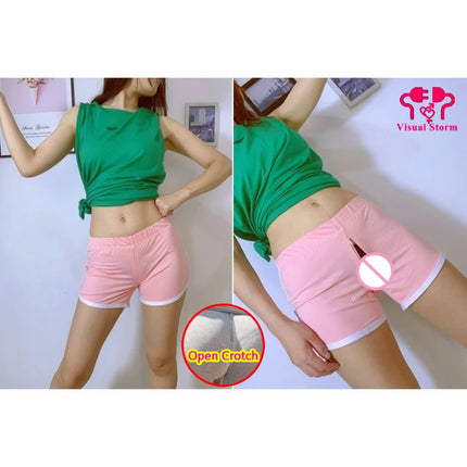 Woman Outdoor Sex Open Crotch Pants Mini Shorts Crotchless Hot Pants Invisible double Zippers Short Club Exotic Gym Trousers