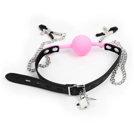 Thierry Silicone Ball Gag Mouth Plug Bondage Slave With Metal Nipple Clamps,Fetish Oral Sex Products Toys For Women Adult Games