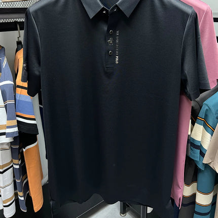 High End Brand New Summer Solid Color Silk Cotton High-quality Short Sleeved Polo Men's Fashionable Business Seamless Casual Top