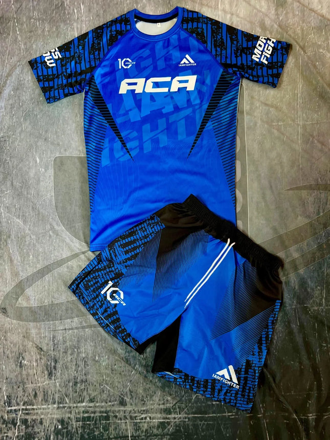 2026 Summer ACA Fight Sports Set Men's Green Graphic Rash Guard T-shirts & Shorts Sets Quick Drying MMA Training Combat Suit
