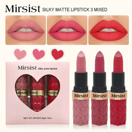 3PCS Matte Velvet Lipstick Set Waterproof Long Lasting Non Fade Moisturizing Lip Gloss Not Stick Cup
