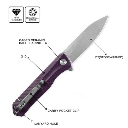 Petrified Fish PF818 Forwar Folding Knife Pocketknives D2 Steel Ball Bearing G10 Handle Foldable Camping Hunting EDC Pocket Tool