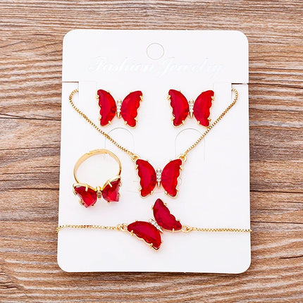 Nidin Lucky Butterfly Jewelry Sets For Women Wedding Jewelry 12 Colors  Zircon Earrings Bracelets Rings Pendant Necklace Gift