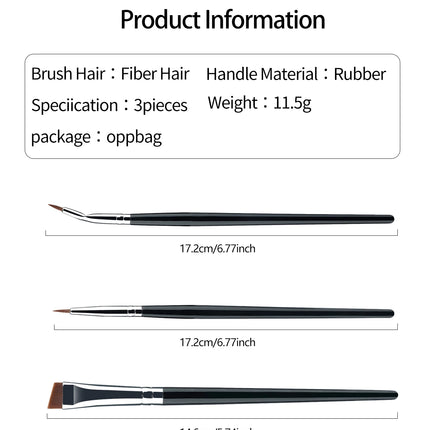 3pcs Eye Makeup Brush Ultra Fine Eyeliner Brush Set, Including Straight, Angled, Bent Tip, Suitable For Makeup