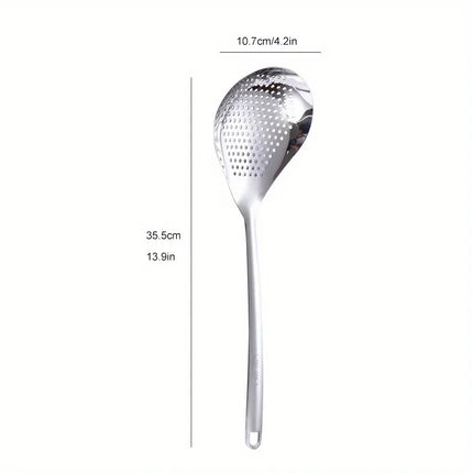 1pc Large Durable Stainless Steel Colander Skimmer Spoon, Heavy Duty Food Strainer Spoon  for Frying & Cooking, Kitchen Utensils